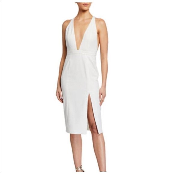 Jay Godfrey Kit Midi Dress Deep V Neck Racerback Front Slit White Size 6 - Picture 1 of 8